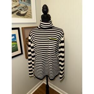 Vilagallo Black and White Striped Turtleneck Sweater with Lime Accent